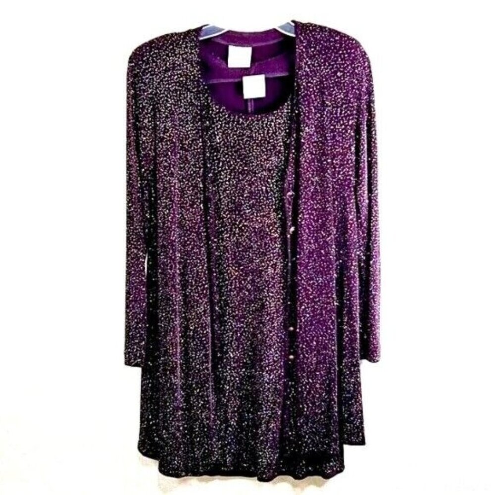 RABBIT DESIGNS Vintage Dress & Jacket Womens 6 Purple Glitter y2k Weddin…
